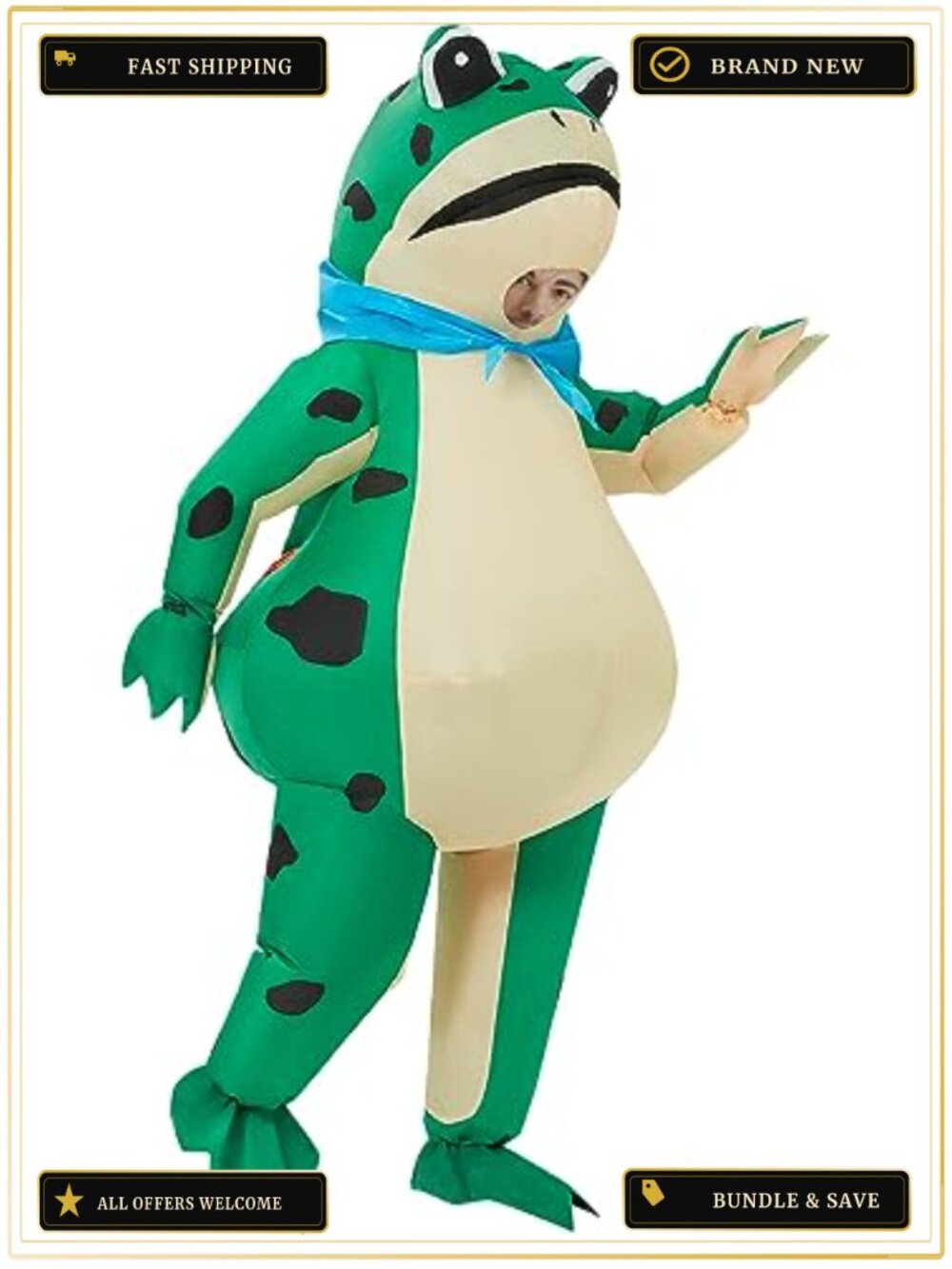 Frog Inflatable Costume Adult One Size Polyester Blow-Up Suit for Halloween